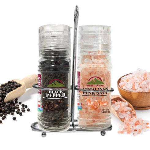 Himalayan Salt and Pepper Grinder Set with Stainless Steel Rack 5.3oz | HIMALAYAN CHEF